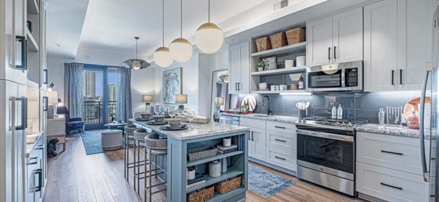 luxury interior features, kitchen and kitchen island